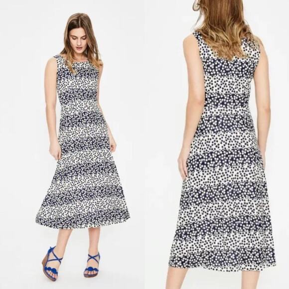 Boden Rosamund Jersey Midi Dress US 6R Navy White Sleeveless Floral Striped Prep - Picture 3 of 10